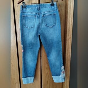 Chico's Blue Cropped Jeans with Floral Detail